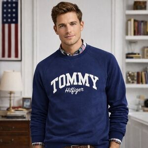 Tommy Hilfiger Navy VarsityLogo Crewneck Sweatshirt Sleepwear Mens Medium Fleece